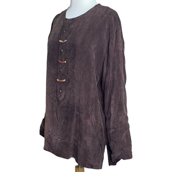 Rare Paula Sweet Brown Long Sleeve Tunic Top Size Large - Picture 3 of 6